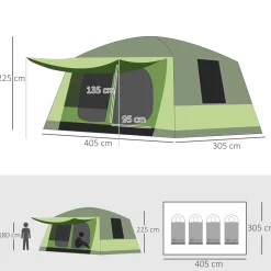 Outsunny - Tienda de campaña familiar 405x305x225 cm Verde* Juguetes De Verano