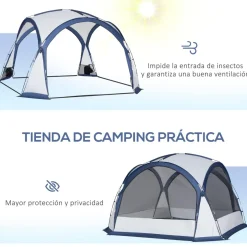 Outsunny - Tienda de camping con mosquiteras 350x350x230 cm Blanco y Azul