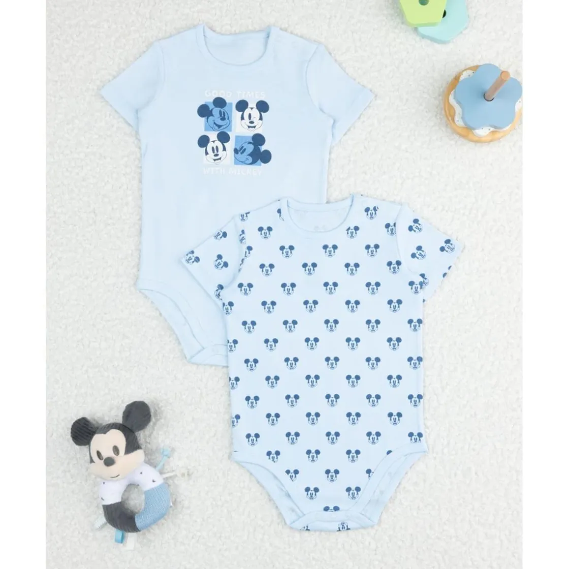 Prenatal Pack 2 bodies bebé azules Disney Mickey* Descanso Y Ropa Interior·Bebé 3-36 Meses
