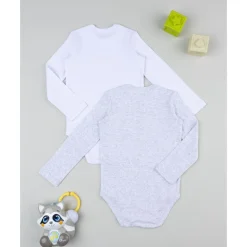 Prenatal Pack 2 bodies de manga larga niño gris y blanco con dinosaurios
