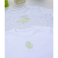 Prenatal Pack 2 bodies de manga larga niño gris y blanco con dinosaurios