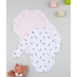 Prenatal Pack 2 bodies de manga larga niña rosa y blanco con ositos