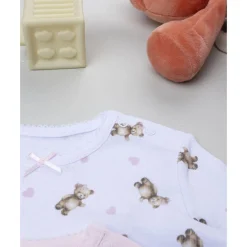 Prenatal Pack 2 bodies de manga larga niña rosa y blanco con ositos