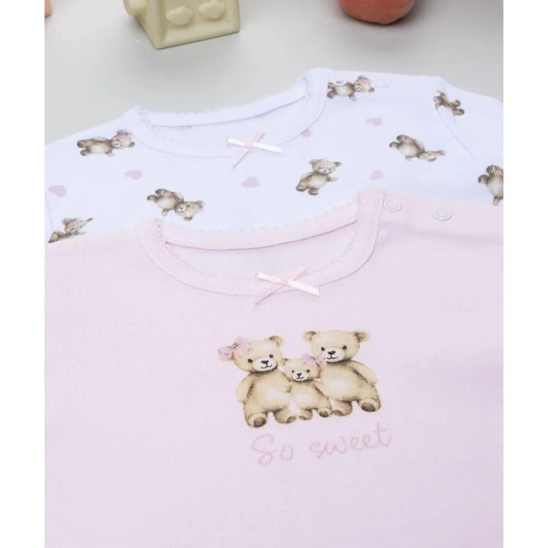 Prenatal Pack 2 bodies de manga larga niña rosa y blanco con ositos