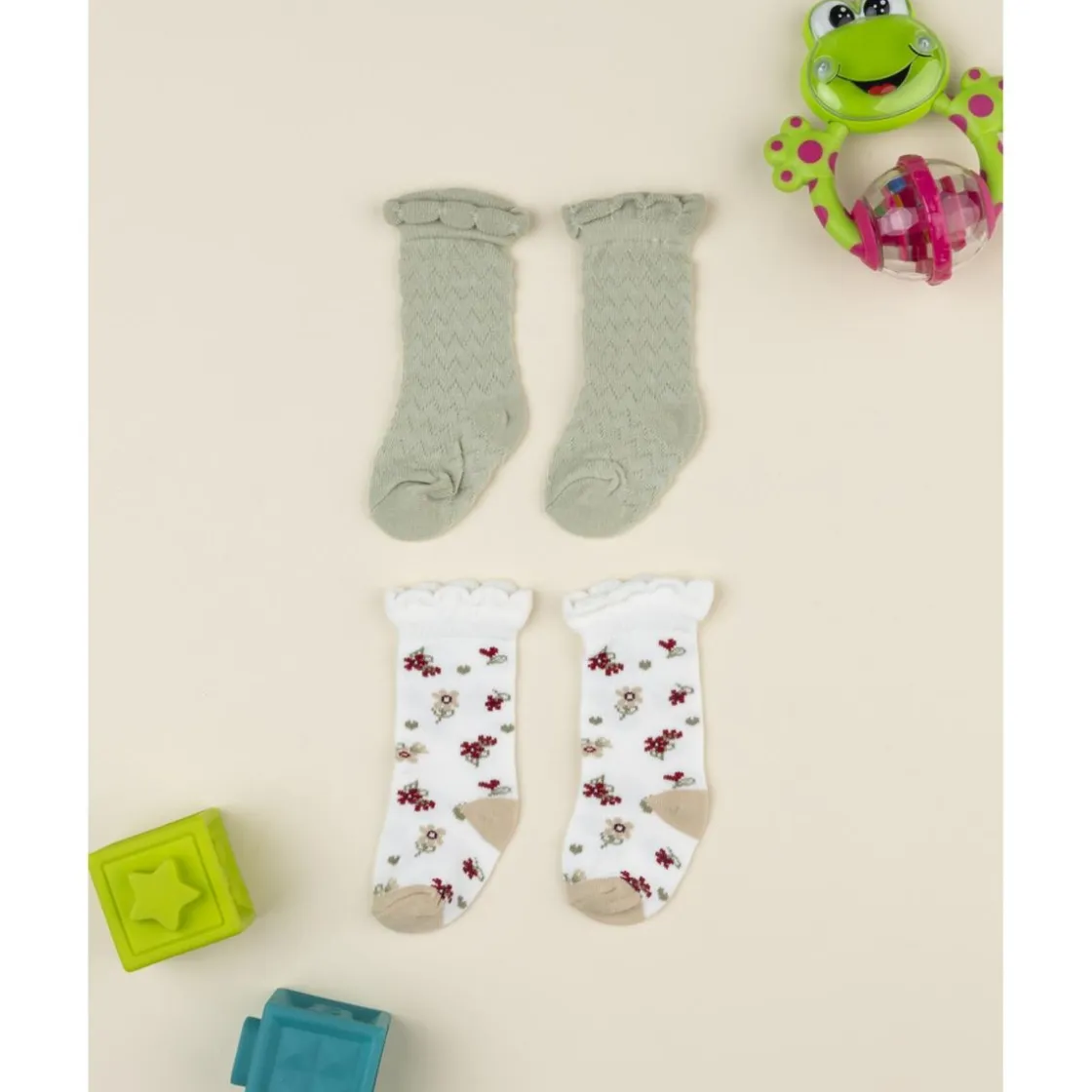Prenatal Pack 2 calcetines niña – algodón suave con volante