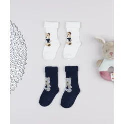 Prenatal Pack 2 calcetines niño blanco/azul ositos