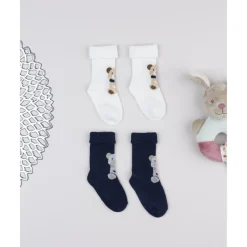 Prenatal Pack 2 calcetines niño blanco/azul ositos