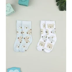 Prenatal Pack 2 calcetines para niño blanco/gris con ositos