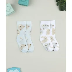 Prenatal Pack 2 calcetines para niño blanco/gris con ositos