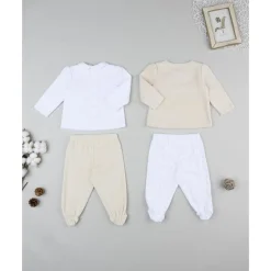Prenatal Pack 2 conjuntos de niña en terciopelo blanco y beige