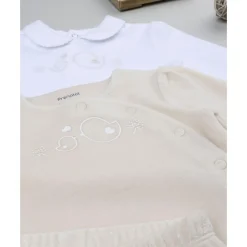 Prenatal Pack 2 conjuntos de niña en terciopelo blanco y beige