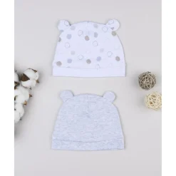 Prenatal Pack 2 gorros de recién nacido en crema y gris con orejitas* Recién Nacido·Primeras Salidas|Primeras Salidas·Gorros, Viseras Y Manoplas