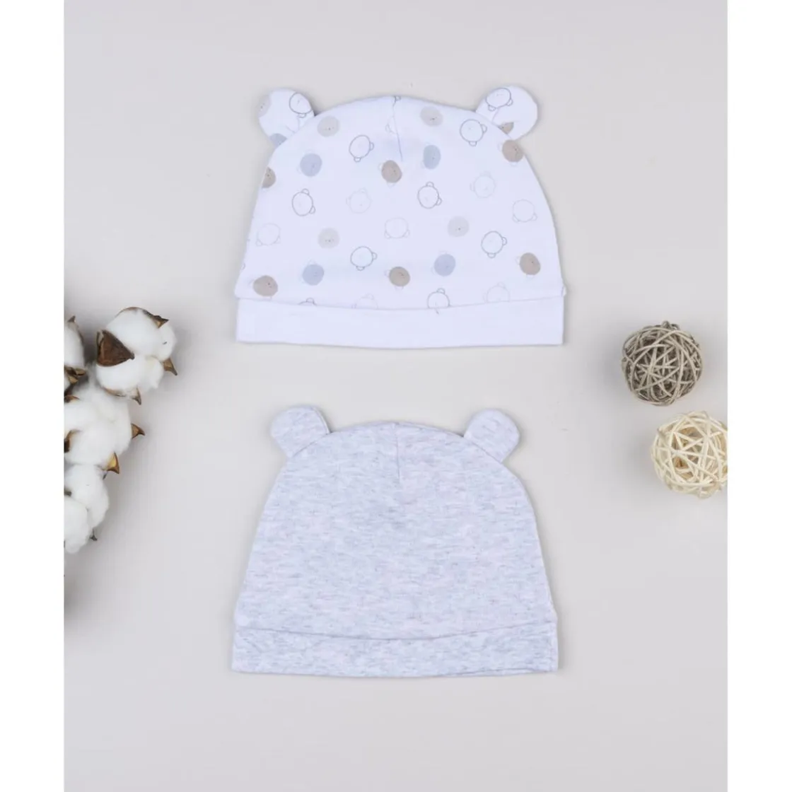 Prenatal Pack 2 gorros de recién nacido en crema y gris con orejitas* Recién Nacido·Primeras Salidas|Primeras Salidas·Gorros, Viseras Y Manoplas