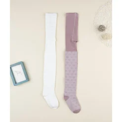 Prenatal Pack 2 leotardos de niña blanco y rosa