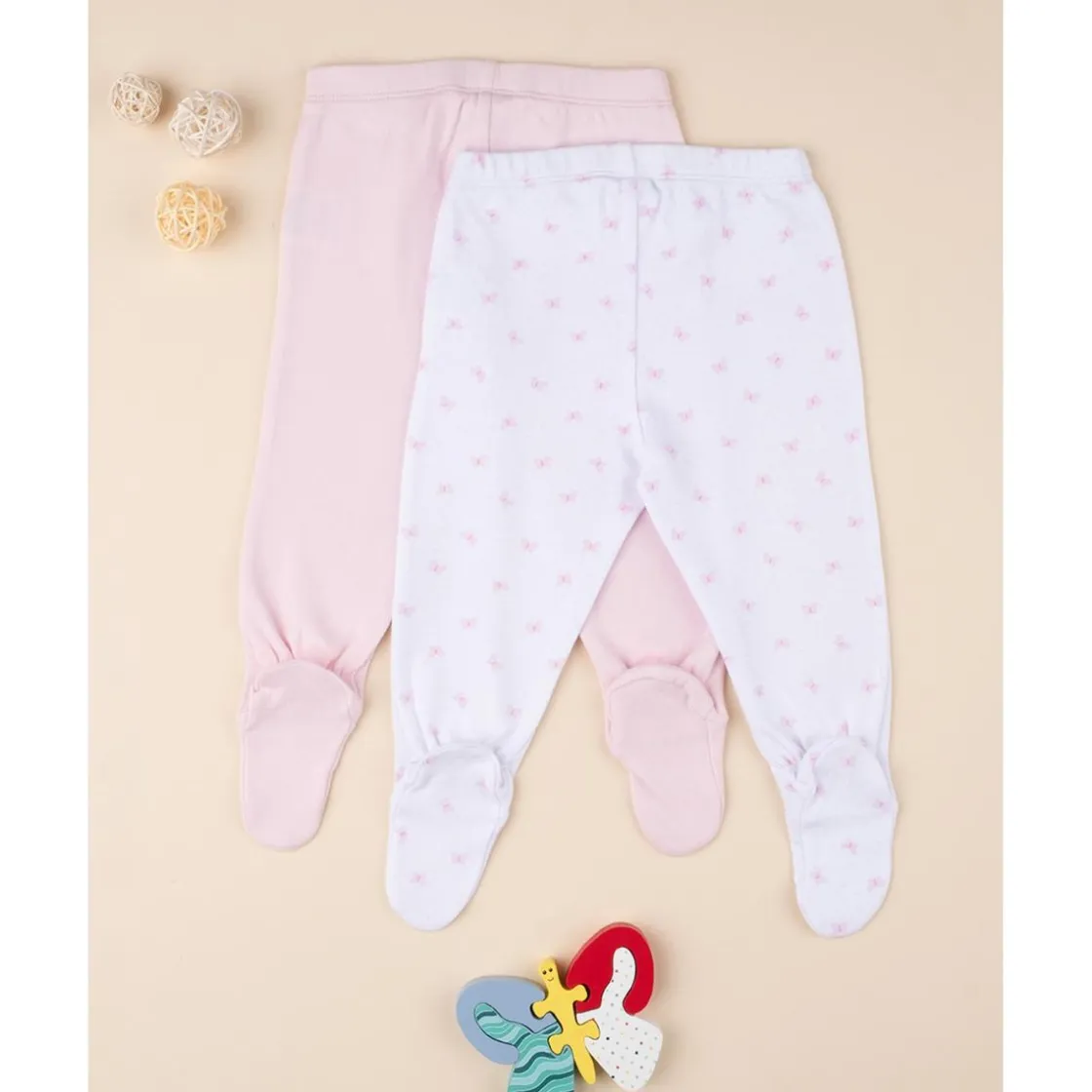 Prenatal Pack 2 pantalones con pies de bebé niña en algodón