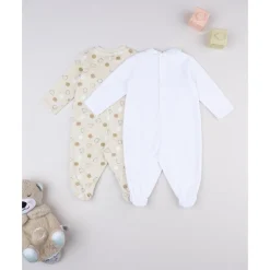 Prenatal Pack 2 pijamas de bebé amarillo y blanco en terciopelo