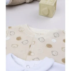 Prenatal Pack 2 pijamas de bebé amarillo y blanco en terciopelo