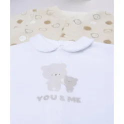 Prenatal Pack 2 pijamas de bebé amarillo y blanco en terciopelo