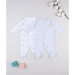 Prenatal Pack 2 pijamas de bebé en terciopelo blanco y gris con ositos