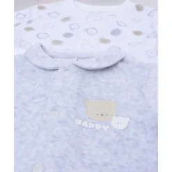Prenatal Pack 2 pijamas de bebé en terciopelo blanco y gris con ositos