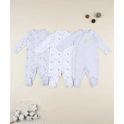 Prenatal Pack 3 pijamas de bebé gris y blanco con estampado de ositos