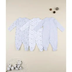 Prenatal Pack 3 pijamas de bebé gris y blanco con estampado de ositos