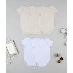 Prenatal Pack de 5 bodies para reciénita beige y blanco