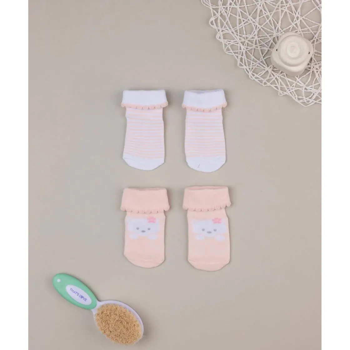 Prenatal Pack de 2 calcetines para recién nacida osita y rayas