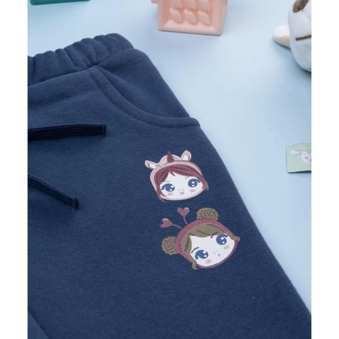 Prenatal Pantalón felpado niña azul con estampado
