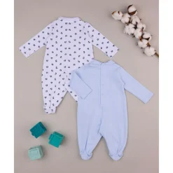 Prenatal Paquete de 2 peleles en interlock blanco y azul