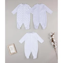 Prenatal Paquete de 3 pijamas de terciopelo gris y crema