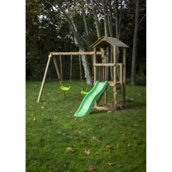 MASGAMES Parque infantil Carlit de madera columpios y tobogán