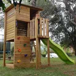 MASGAMES Parque juegos infantil de madera Taga con pared de escalada* Columpios