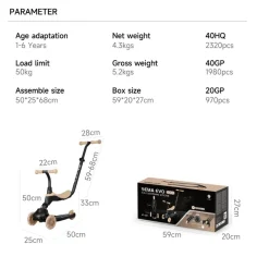 DEVESSPORT Patín Qplay EVO 5‑en‑1 con luces – Color beige* Vehículos De Batería O A Pedales