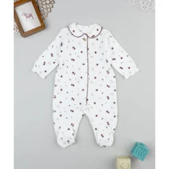 Prenatal Pelele de terciopelo blanco con flores para recién nacida