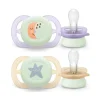 AVENT Philips - 2 chupetes nocturnos Ultra Start niña lila y amarillo (0-2m)