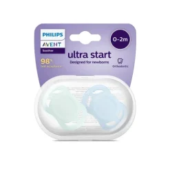 AVENT Philips - 2 chupetes Ultra Start niño azul y verde (0-2m)