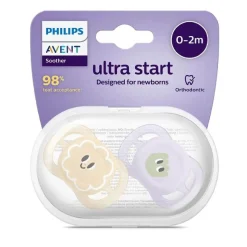 AVENT Philips - 2 chupetes Ultra Start niña lila y amarillo (0-2m)