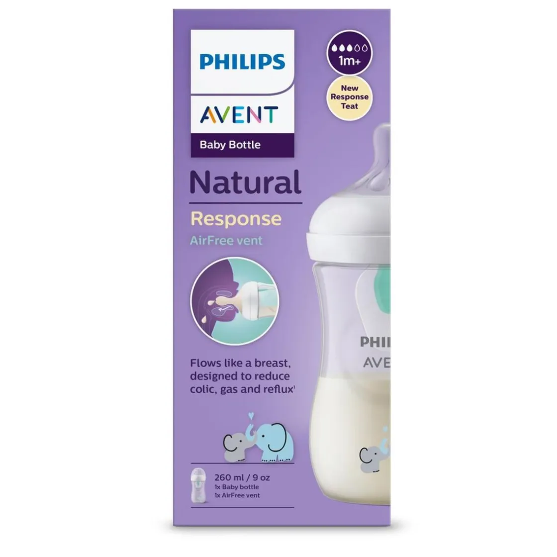 AVENT Philips - Biberon elefantes natural response 260ml (1m+)