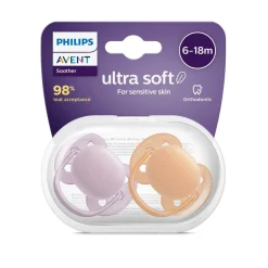 AVENT Philips - Chupetes ultra suaves para bebés de 6-18 meses, morado/naranja (2 unidades)* Biberones Y Chupetes·Chupetes