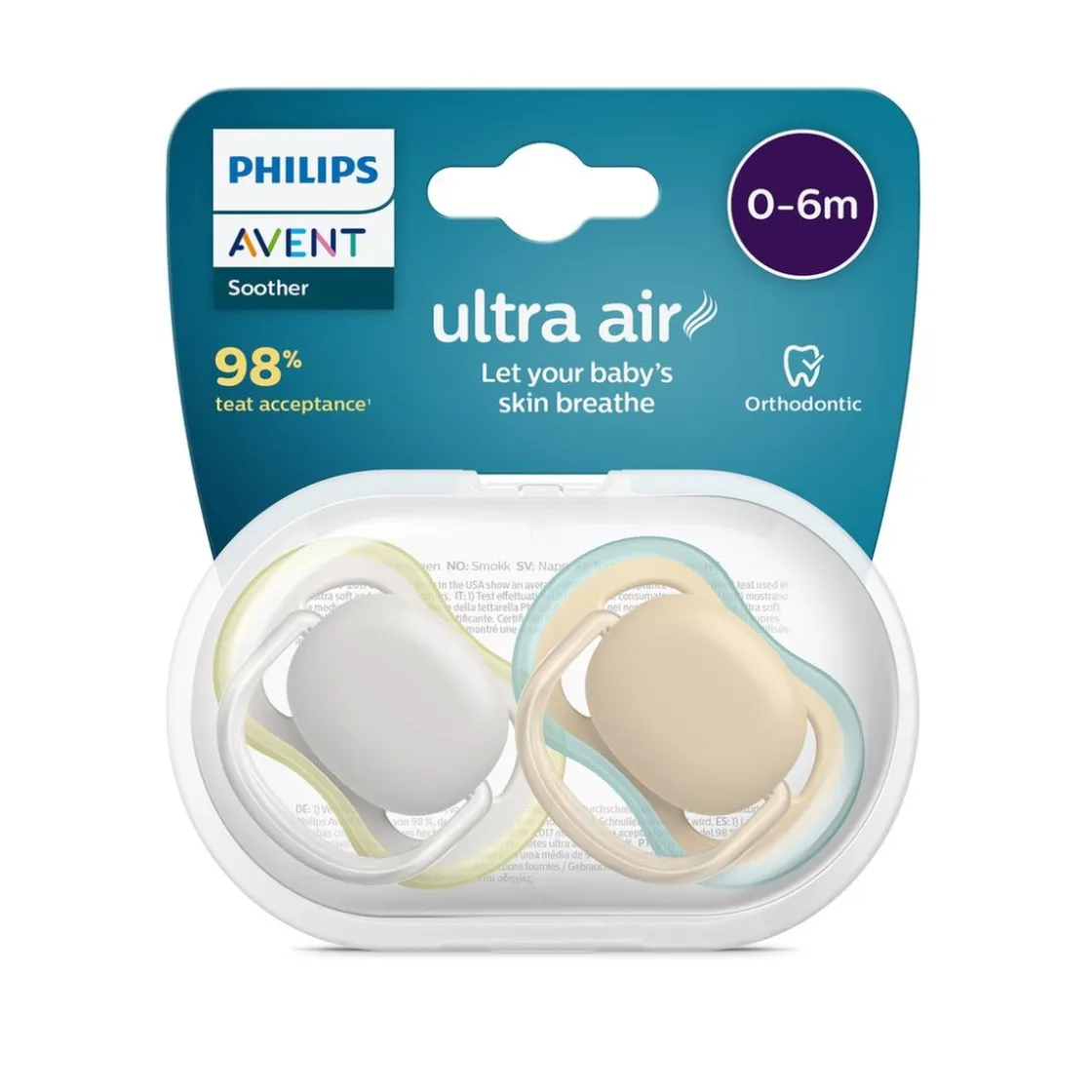 AVENT Philips - Chupetes ultra air 0-6 meses gris/marrón