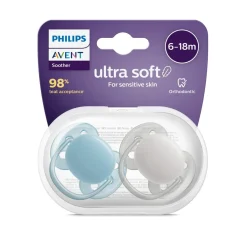 AVENT Philips - Chupetes ultra suaves 6-18 meses azul claro y gris (2 unidades)* Biberones Y Chupetes·Chupetes