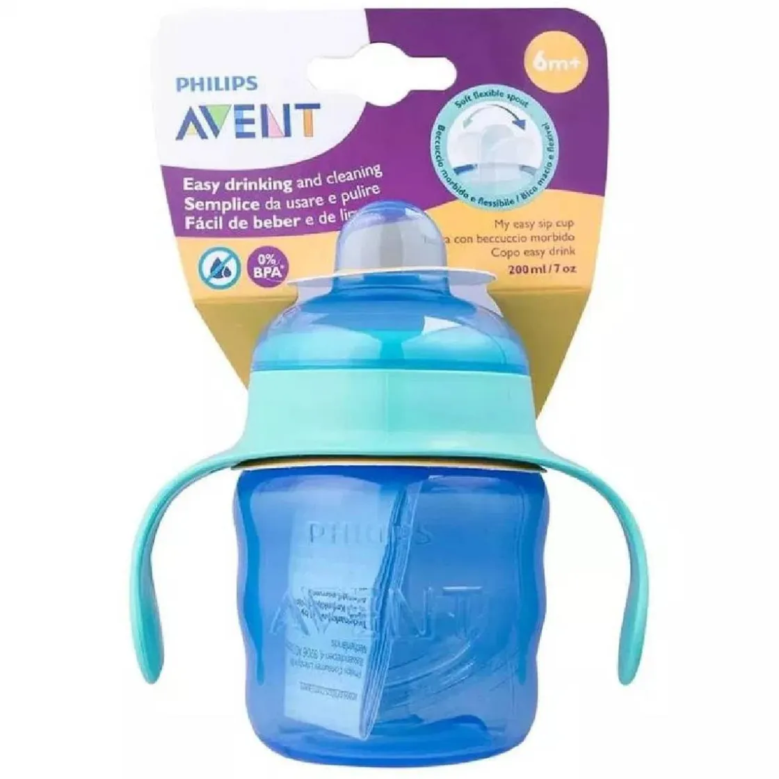 PHILIPS AVENT - Vaso azul 200 ml boquilla blanda +6 meses