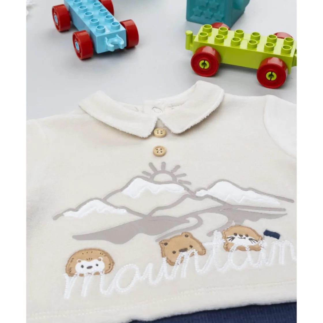 Prenatal Pijama bicolor de bebé en terciopelo con estampado "Mountain"* Ropa Y Accesorios·Peleles|Recién Nacido·Ropa Y Accesorios