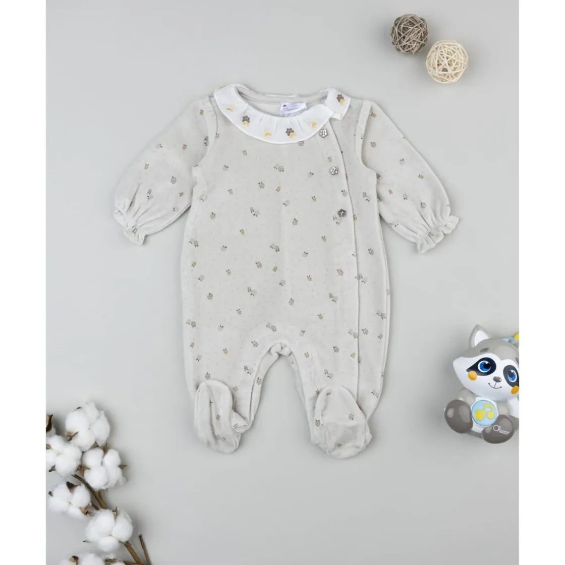 Prenatal Pijama de bebé en terciopelo marrón con bordados* Ropa Y Accesorios·Peleles|Recién Nacido·Ropa Y Accesorios