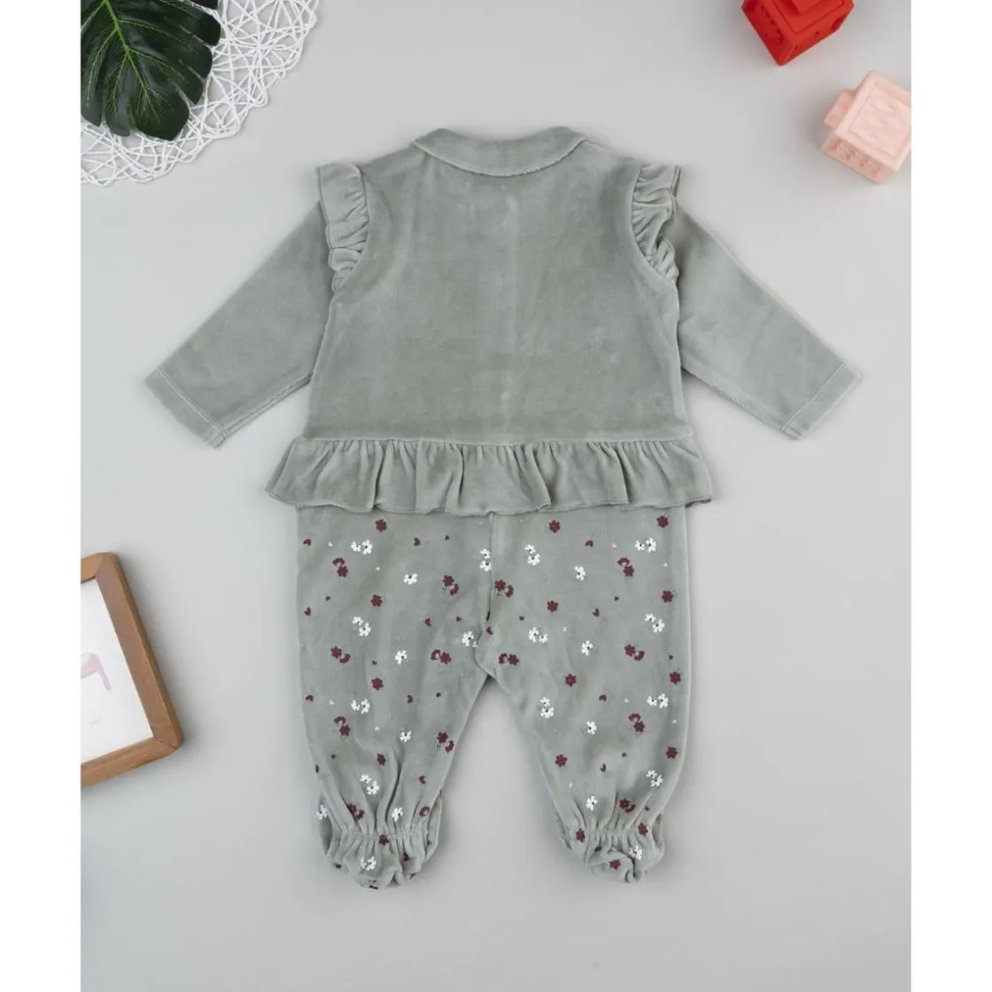 Prenatal Pijama de niña en terciopelo verde con flores* Ropa Y Accesorios·Peleles|Recién Nacido·Ropa Y Accesorios