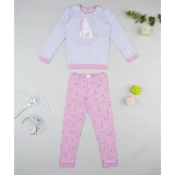 Prenatal Pijama dos piezas para niña gris y rosa con unicornios