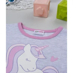 Prenatal Pijama dos piezas para niña gris y rosa con unicornios