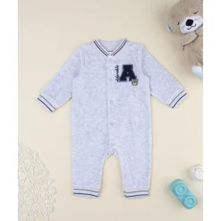 Prenatal Pijama entero de terciopelo gris con parche