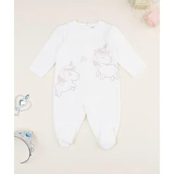 Prenatal Pijama niña blanco de terciopelo con unicornios